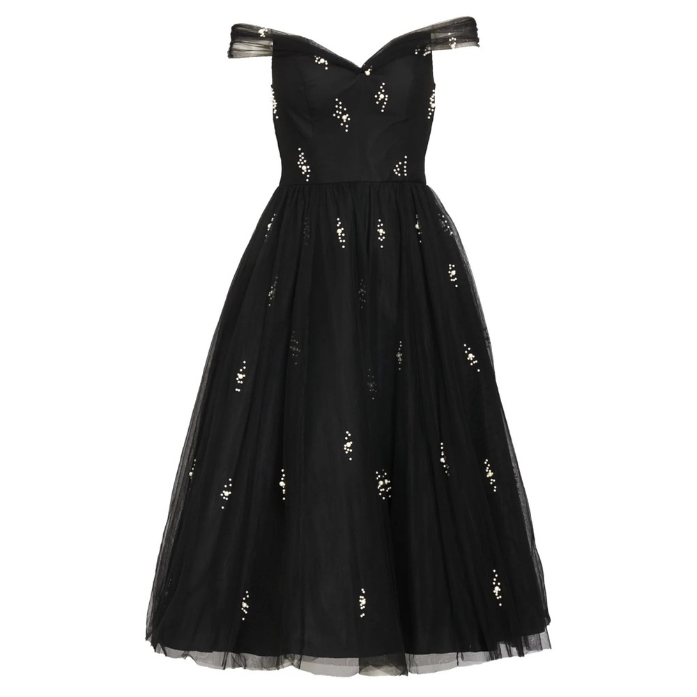 Mac Duggal OFF THE SHOULDER EMBELLISHED TULLE COCKTAIL DRESS